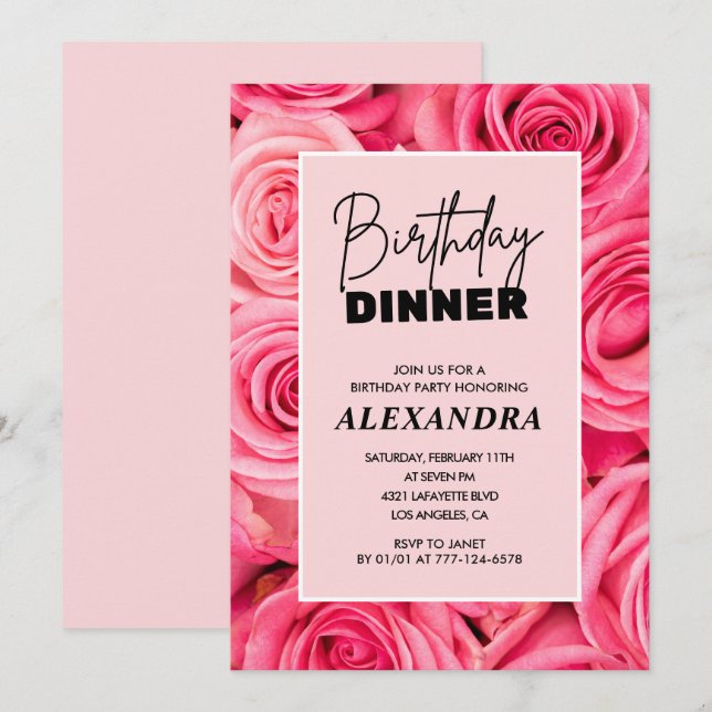 Floral Birthday dinner 98th birthday invitations  (Front/Back)