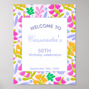 Floral birthday elegant party pink cute poster