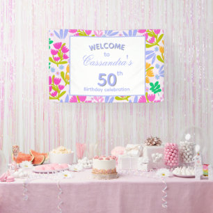 Floral birthday elegant party pink sign name