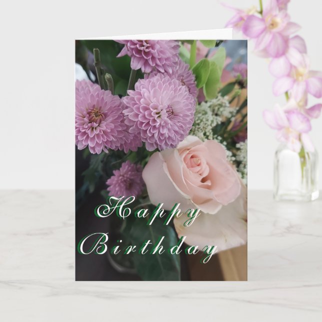 Floral Birthday Folded Greeting Card (Orchid)