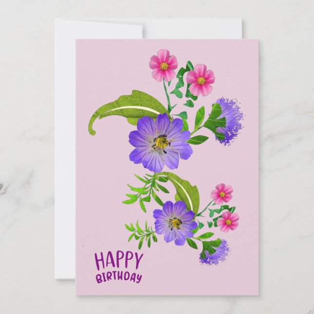 Floral Birthday Greetings Flat Card (Front)