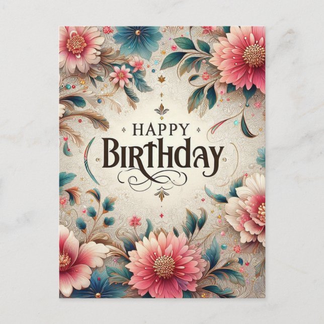 Floral Birthday holiday postcard (Front)