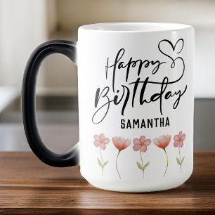 Floral birthday mug, Personalised birthday mug