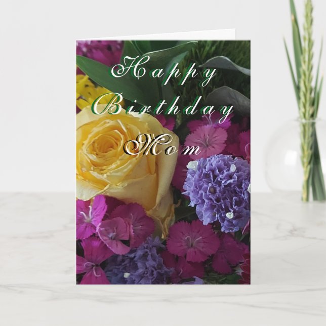 Floral Birthday Mum Folded Greeting Card (Front)