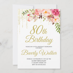 Floral Birthday Party 80th Birthday Invitation