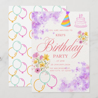 Floral Birthday Party Invitation Elegant & Colour