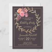 Floral Birthday Party Pink Burgundy On Slate Grey