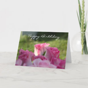 Floral Birthday, Pretty Pink Roses (blank inside) Card