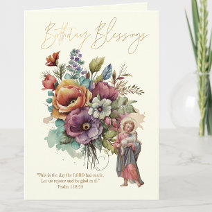 Floral Birthday Religious Scripture Jesus  Thank You Card