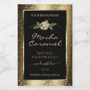 Floral Black and Gold Brown Glitter Product Labels
