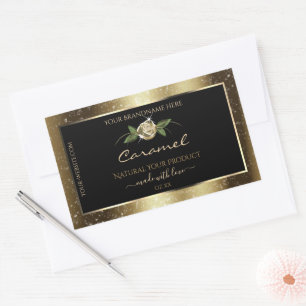 Floral Black and Gold Brown Glitter Product Labels