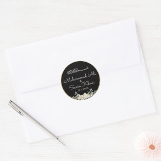 Floral Black and Gold Islamic Muslim Wedding Classic Round Sticker