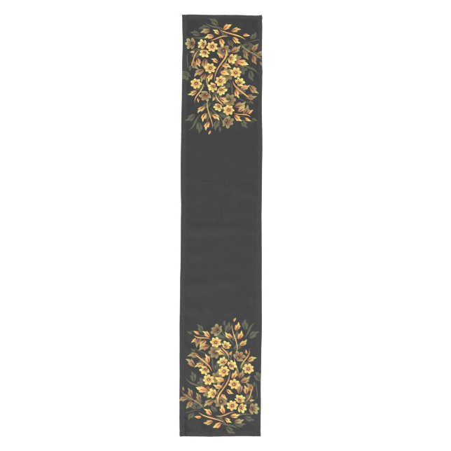 Floral Black and Gold Medium Table Runner (Front)