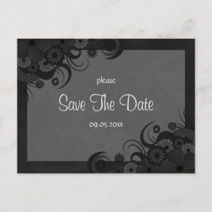 Floral Black and Grey Goth Save The Date Postcards