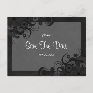 Floral Black and Grey Goth Save The Date Postcards
