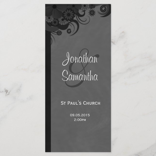 Floral Black and Grey Goth Wedding Programs Programme (Front)