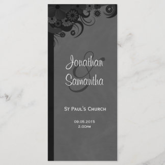 Floral Black and Grey Goth Wedding Programs Programme