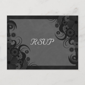 Floral Black and Grey Gothic RSVP Reply Postcards