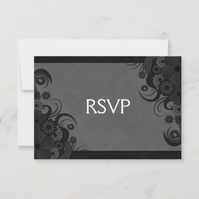 Floral Black and Grey Gothic RSVP Response Card (Front)