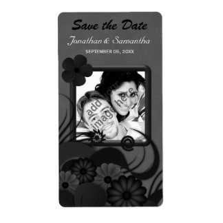 Floral Black and Grey Save The Date Wine Labels