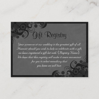 Floral Black and Grey Wedding Gift Registry Enclosure Card