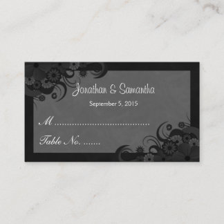 Floral Black and Grey Wedding Table Place Cards
