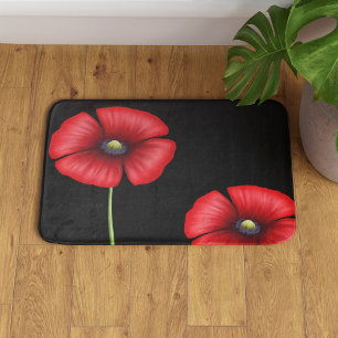 Floral Black and Red Poppies Bath Mat