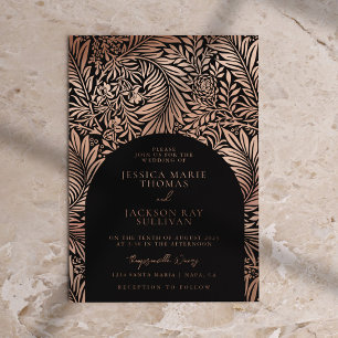 Floral Black and Rose Gold Wedding Foil Invitation