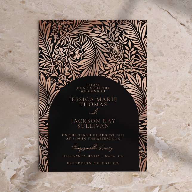 Floral Black and Rose Gold Wedding Foil Invitation (Creator Uploaded)