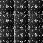 Floral Black And Silver Flower Pattern Bathroom Tile<br><div class="desc">This floral bathroom ceramic tile features a busy silver flower and leaf design on a black background. Matching bathroom accessories available. Contains A.I.</div>