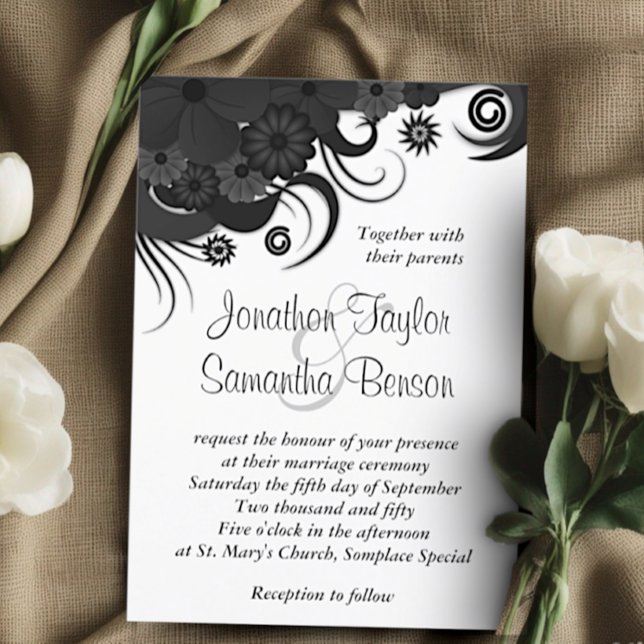Floral Black and White 5" x 7" Wedding Invitations (Creator Uploaded)