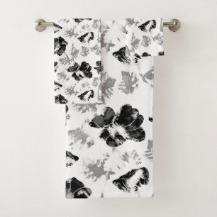 Floral, black and white bath towel set