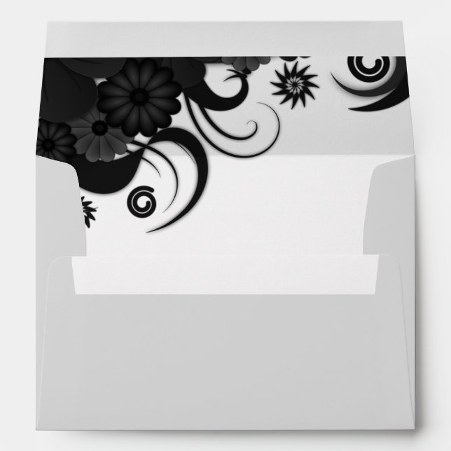 Floral Black and White Elegant Custom Envelopes (Back (Bottom))