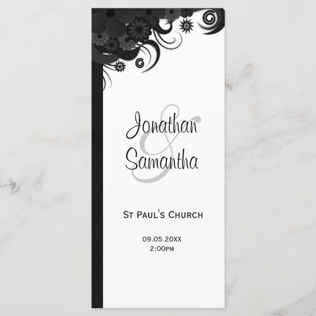 Floral Black and White Goth Wedding Programs Programme (Front)