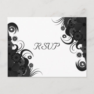 Floral Black and White Gothic RSVP Reply Postcards