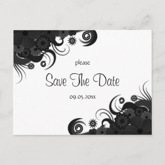 Floral Black and White Gothic Save The Date Cards