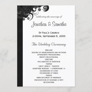 Floral Black and White Gothic Wedding Programs Programme