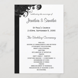 Floral Black and White Gothic Wedding Programs Programme