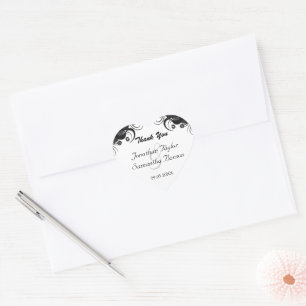 Floral Black and White Heart Wedding Favour Sticke Sticker