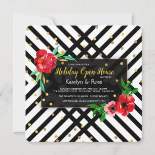 Floral Black and White Holiday Party Invitation
