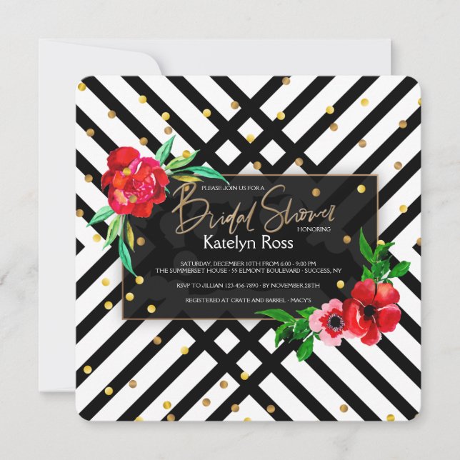 Floral Black and White Invitation (Front)