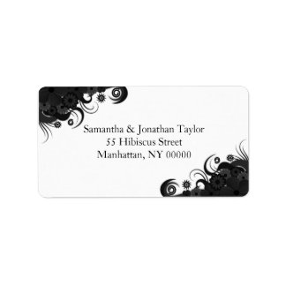 Floral Black and White Large Return Address Labels