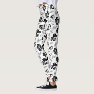 Floral, black and white leggings