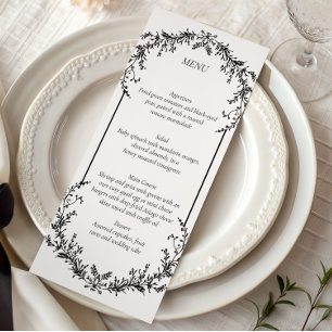 Floral Black and White Line Art Wedding   Menu