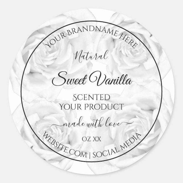 Floral Black and White Product Packaging Labels (Front)
