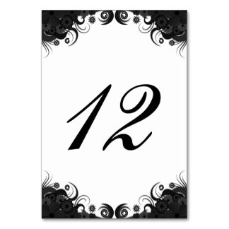Floral Black and White Reception Table Number Card