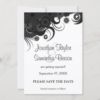 Floral Black and White Save The Date Announcements