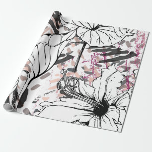 Floral Black and White Seamless Pattern. Modern Ar Wrapping Paper