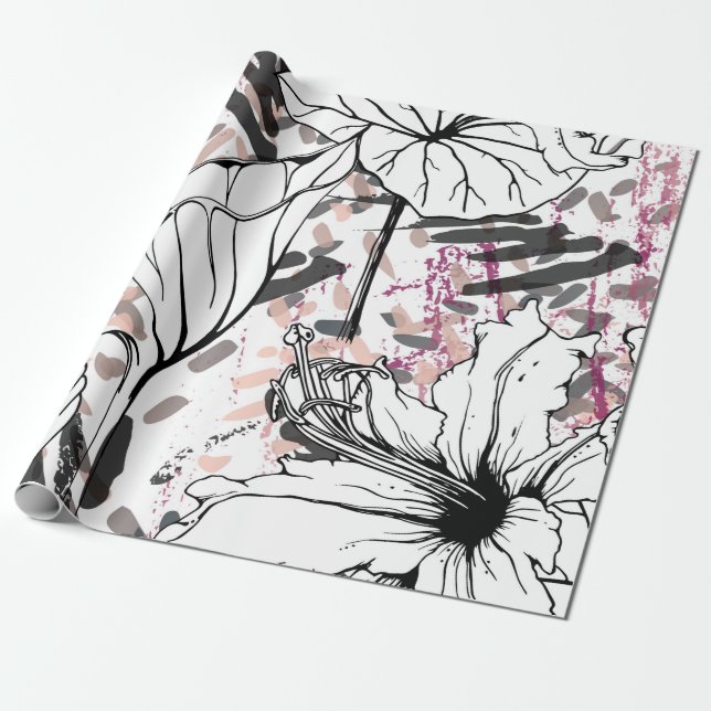 Floral Black and White Seamless Pattern. Modern Ar Wrapping Paper (Unrolled)