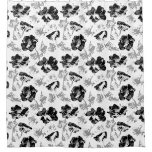 Floral, black and white shower curtain